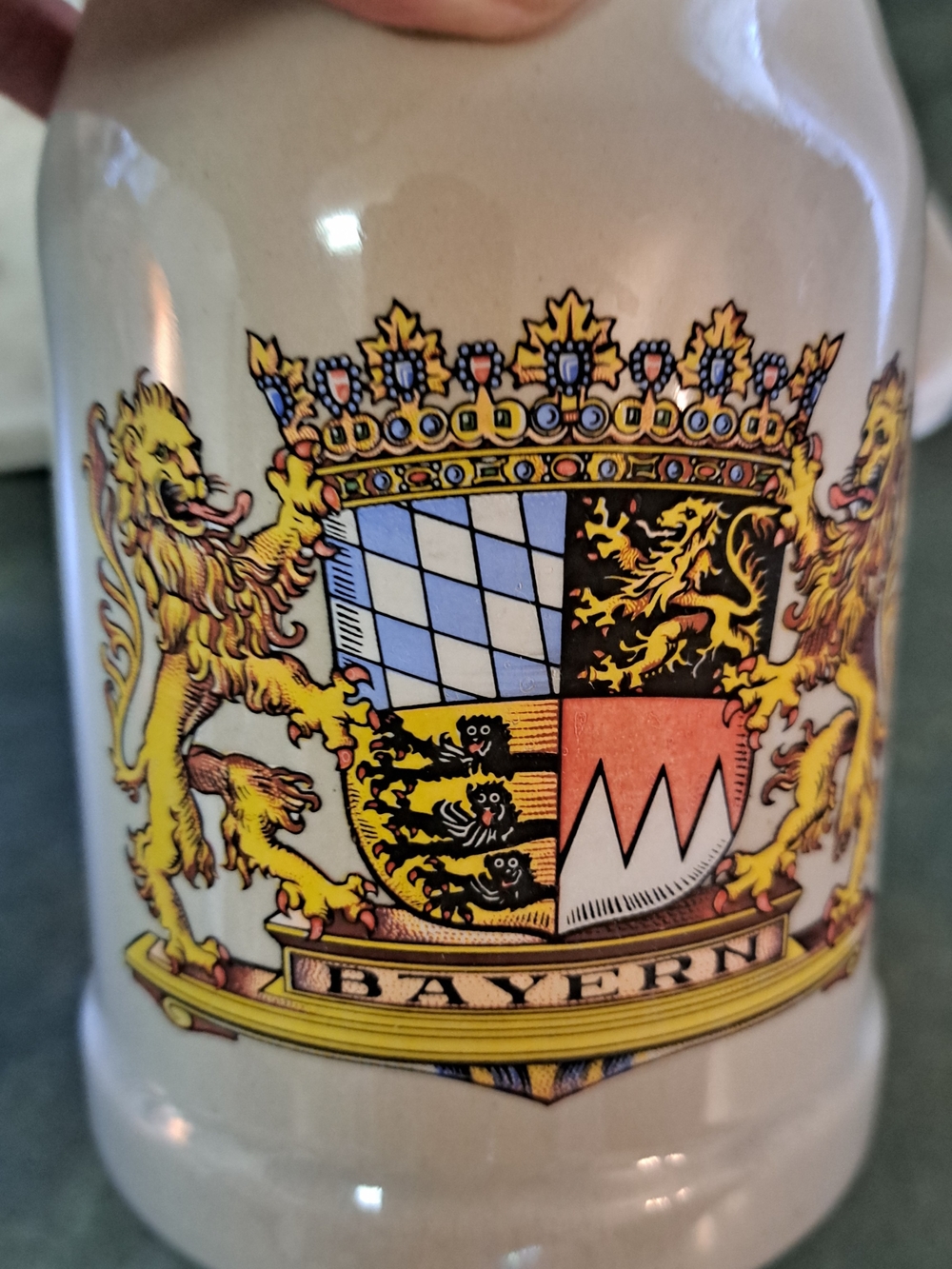 Bayern Ceramic Beer Stein with Multicolor Coat of Arms